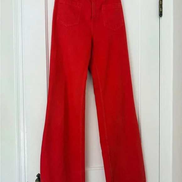 Sezane NWT Enrico High-Waisted Wide Leg Jeans Red - Size 36 (4) - Picture 5 of 7